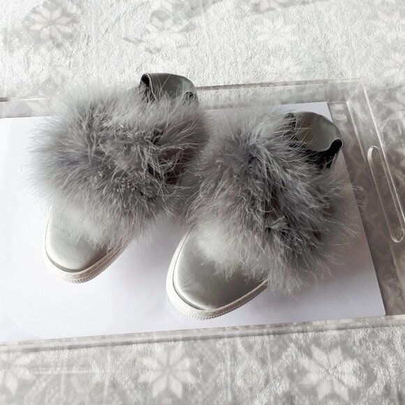 ZCD Montreal silver grey satin & feather sneakers - Picture 3 of 8